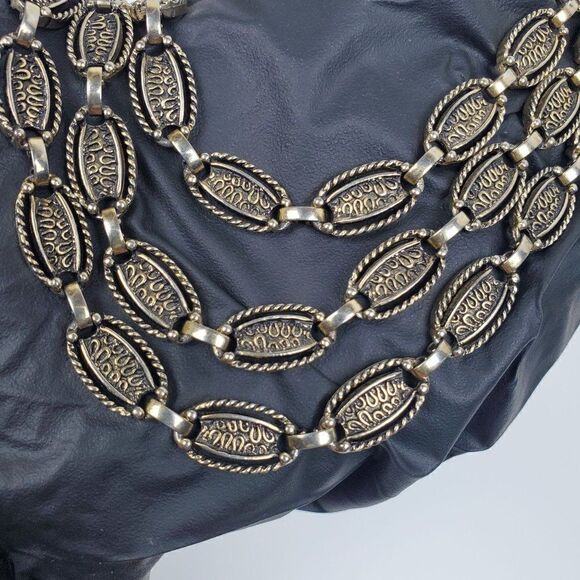 Vtg Sarah Coventry 60s Oval Gold Black Tone Chain Triple Strand Choker Necklace - Picture 10 of 12